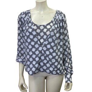 White House Black Market Geometric Pattern‎ Blouse With Button Cuffs 14